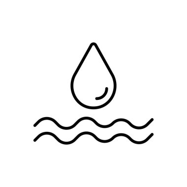 Drop of water. Liquid, monitor, drinking, wave, sea, ocean, drinking water. Save the water. Beverage concept. White background. Vector line icon for Business and Advertising