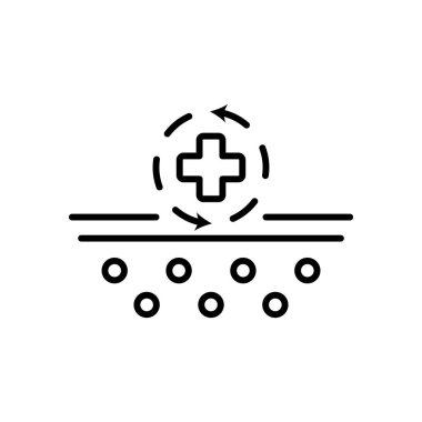 Skin protection line icon. Moisturizing, hand cream, mask for face, acne treatment, antiseptic, shaving gel, moisture. Scin care concept. White background. Vector line icon for Business