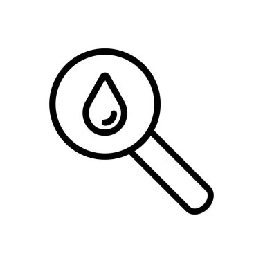 Drop with magnifying glass line icon. Liquid, magnifier, drinking, evaporation, man, thirst, drinking water. Save the water. Beverage concept. White background. Vector line icon
