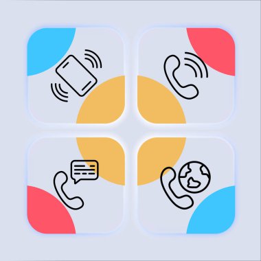 Call icon set. Communication, number, conversation, smartphone, buttons, mobile phone, sms, button, internet. Phone concept. Neomorphism style. Vector line icon for business