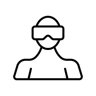 Virtual Reality line icon. Man in 3d glasses. Augmented reality helmet. 3d modeling of objects, 3 dimensional. Metaverse concept. White background. Vector line icon for Business and Advertising