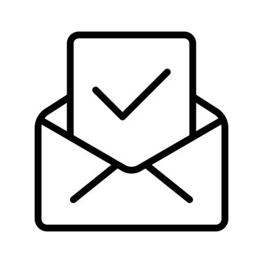 Success mail line icon. Tick, check mark, letter, envelope, addressee, correspondence, letters, send message. Communication concept. White background. Vector line icon for Business and Advertising