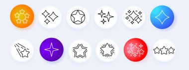 Stars set icon. Review, feedback, rating, flicker star, shimmer, shine, comet, shooting star, tail, universe, space. Dream concept. Neomorphism style