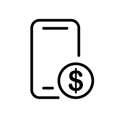 Phone with dollar sign line icon. Financial management, internet banking, online, bank, earn money, control expences. Business concept. White background. Vector line icon for Business