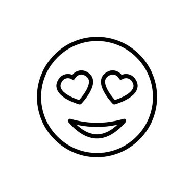 Emoticon with heart shaped eyes line icon. Smile, emoji, express emotion, feeling, reaction, send, message, messenger. Online communication concept. Vector black line icon on a white background