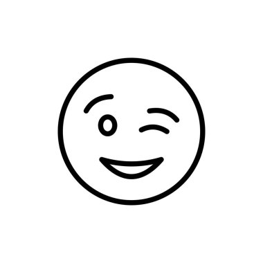 Emoticon line icon. Winking, flirting, blinking, relationship emotion, feeling, emoji, round face sticker. Mood concept. Vector black line icon on a white background