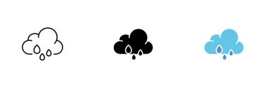 Cloud icon with rain. Weather forecast, precipitation level, high humidity. Vector set of icons in line, black and colorful styles isolated on white background.