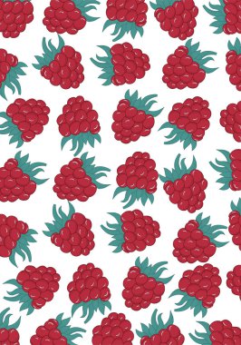 Abstract background with fruit print. Bright colored raspberry Vector Illustration. Wallpaper template in pastel colores