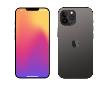 New iPhone 14 pro max Gray, black color by Apple Inc. Mock-up screen iphone. iPhone 14 pro mockup. Vector illustration. Mockup screen and back side of smartphone. Full screen. By Apple Inc. Editorial