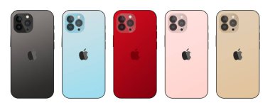 Apple iPhone 14. Smart device. Available in gold, graphite, blue, pink, red, beige. 14 pro and pro max models. Back side of smartphone. Full screen with no bangs. By Apple Inc. Editorial