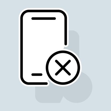 Phone with cross line icon. Cloud data protection, banking protection, mail protection, personal data protection, key, shield, monitor. Security concept. Vector sticker line icon on white background