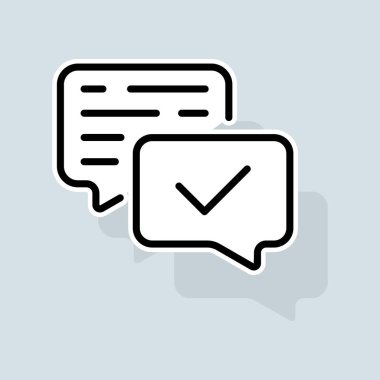 Chat with check mark line icon. Like, dislike, rate the service, clipboard with checkmark, rating, clipboard with thumbs up. Feedback concept. Vector sticker line icon on white background