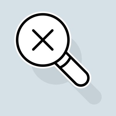 Magnifying glass with a cross line icon. Rating, clipboard with thumbs up, like, dislike, rate the service, clipboard with checkmark,. Feedback concept. Vector sticker line icon on white background