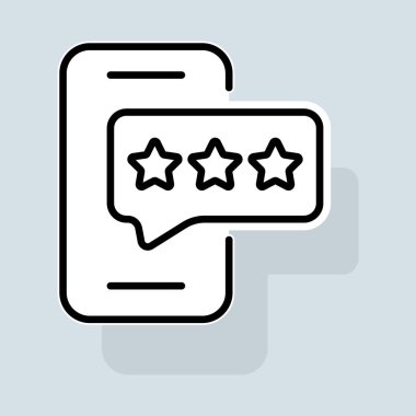 Phone with star line icon. Like, dislike, rate the service, clipboard with checkmark, rating, clipboard with thumbs up. Feedback concept. Vector sticker line icon on white background