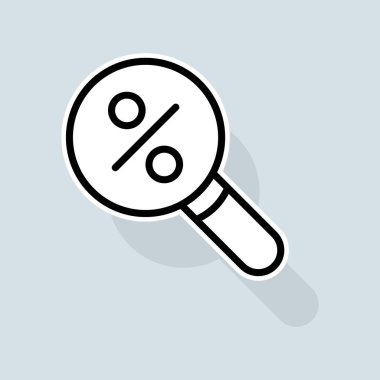 Search with percent line icon. Discount search, black friday, hot offer, low prices, installment purchase. Discount concept. Vector sticker line icon on white background
