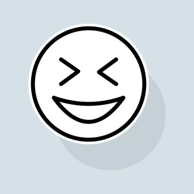 Emoji with laughter line icon. Communication, emoticons, chats, stickers, attitude, emotions, mood. Emoji concept. Vector sticker line icon on white background