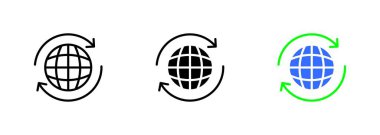 Geri dönüşüm sembolü olan bir gezegen, sürdürülebilirliğin önemini ve sağlık için sorumlu atık yönetimini temsil ediyor. Sıraya dizilmiş vektör simgeleri, siyah ve renkli biçimler izole edildi.