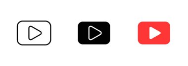 YouTube logosu, kırmızı arkaplanı olan bir kare ve içinde bir çalma düğmesini temsil eden beyaz bir üçgen. Sıraya dizilmiş vektör simgeleri, siyah ve renkli biçimler izole edildi.