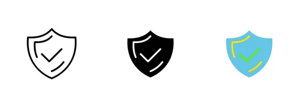 Значок Форме Щита Галочкой Символизирующей Достижение Безопасность Безопасность Векторный Набор — стоковый вектор