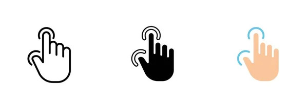 2本の指でズームインまたはズームアウトジェスチャーを行うタッチベースのインターフェイスは サイズ変更または再販売の機能を意味します 線のアイコンのベクトルセット 黒とカラフルなスタイル孤立 — ストックベクタ