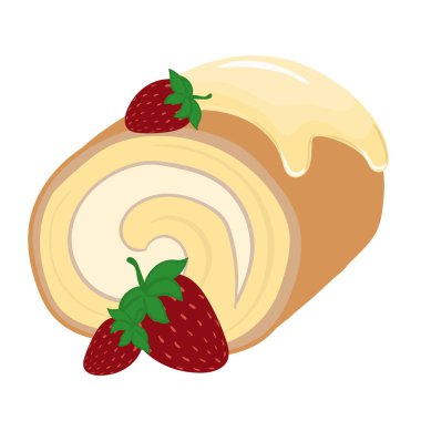 Tatlı rulo, tipik hamurdan yapılmış, çilekli veya diğer meyveli bir tatlı. Vektör illüstrasyonu