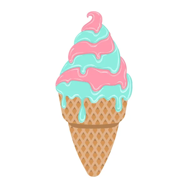 Vector Illustration Classic Ice Cream Cone Scoop Ice Cream Waffle — Stock Vector