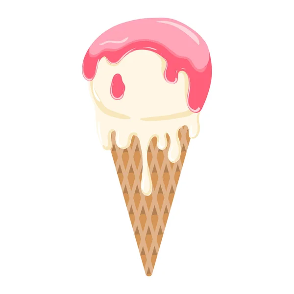 Dondurma Külahı Üzerine Renkli Şeker Parçacıkları Serpiştirilmiş Bir Top Dondurma — Stok Vektör
