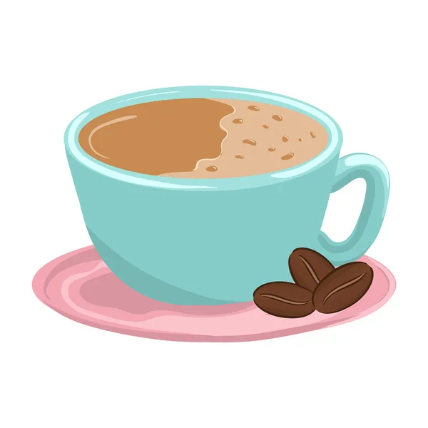 Vektorová Ilustrace Modrého Šálku Kávy Podšálkem Plným Horké Kávy Vektorová — Stockový vektor