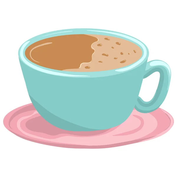 Wektorowa Ilustracja Niebieskiej Filiżanki Kawy Spodkiem Wypełniona Gorącą Kawą Ilustracja — Wektor stockowy