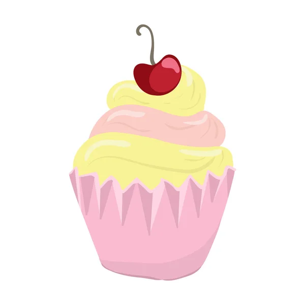 纸杯蛋糕 一种小蛋糕 通常用纸或铝制杯子烤 上有樱桃或其他水果 矢量说明 — 图库矢量图片