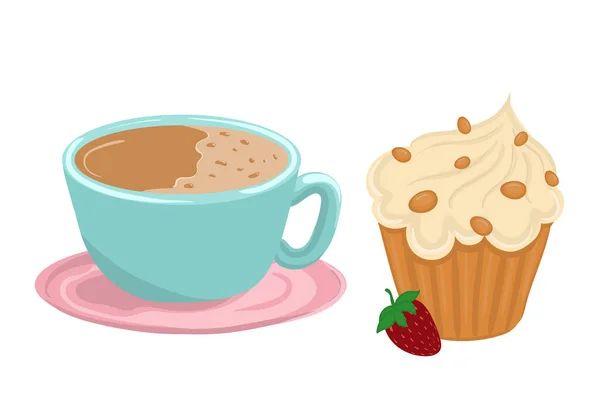 Ein Vektor Set Mit Einer Illustration Einer Teetasse Und Einem — Stockvektor