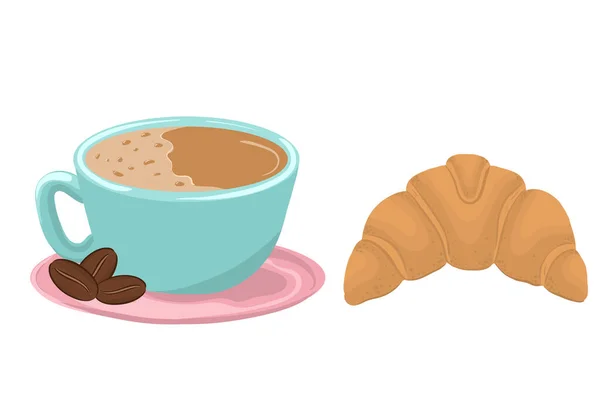 Vektorová Sada Ilustrace Šálku Kávy Croissantu Vektorová Ilustrace — Stockový vektor