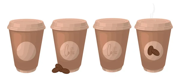 紙で作られた茶色のコーヒーカップを特徴とするアイコンのセット ベクターイラスト — ストックベクタ
