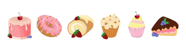 Eine Reihe Von Symbolen Mit Desserts Wie Kuchen Cupcakes Süße — Stockvektor