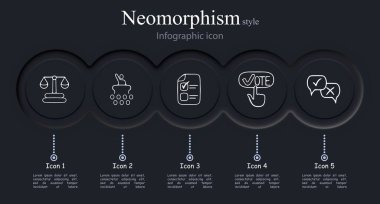 Bir dizi oy kullanma ikonu. Demokratik süreci, seçimleri, oy pusulalarını temsil eden semboller. Katılım konsepti. Neomorfizm tarzı. İş için vektör satırı simgesi
