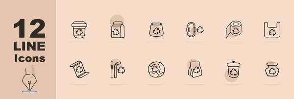 Set Von Recycling Symbolen Umweltfreundliche Abfallwirtschaftssymbole Recyclingbehälter Nachhaltige Praktiken Grünes — Stockvektor
