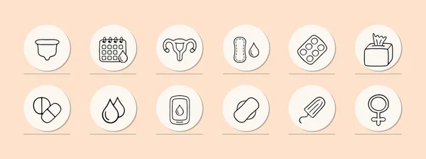 Menstruation Icon Set Menstrual Cycle Period Tracker Feminine Hygiene Products — Stock Vector