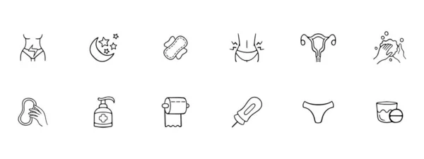 Set Icone Mestruali Ciclo Mestruale Inseguitore Mestruale Prodotti Igiene Femminile — Vettoriale Stock