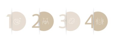 Adet döngüsünü temsil eden vektör simgeleri kümesi. Adet, adet, kadın hijyeni, hijyenik ped, tampon. Pastel renk arkaplanı. Vektör satırı simgesi