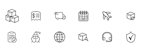 商品輸送を表すベクトルアイコンのコレクション トラック パッケージ ベクトルブラックセットアイコン — ストックベクタ