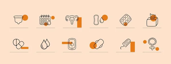 Eine Reihe Von Vektorsymbolen Die Den Menstruationszyklus Repräsentieren Mit Verschiedenen — Stockvektor