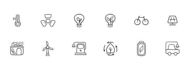 Conjunto Iconos Vectoriales Que Representan Energía Ecológica Energía Renovable Sostenibilidad — Vector de stock