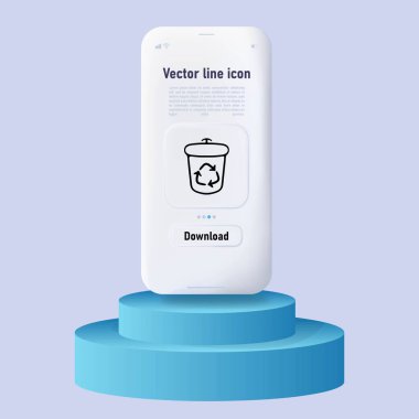 Atık geri dönüşümü ve atık yönetimini temsil eden simgeler. Çevre dostu, geri dönüşüm. Neomorfizm tarzı. Ui telefon uygulaması