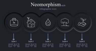 Güneş enerjisi, rüzgar enerjisi gibi yenilenebilir enerji kaynaklarını temsil eden çevre dostu enerji ikonları. Neomorfizm tarzı. Vektör satırı simgesi
