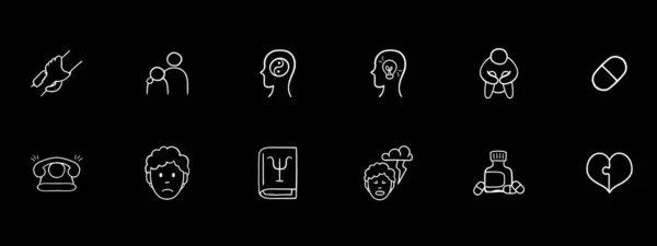 Colección Iconos Que Representan Apoyo Asistencia Mental Empatía Escucha Apoyo — Vector de stock