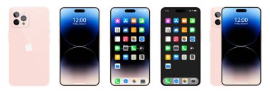 Apple iPhone 14. Akıllı telefon. Pembe renkte mevcut. Yeni iPhone en fazla 14 pro. Model ekran iPhone ve arka taraf iPhone. Apple A.Ş. tarafından. Orijinal sunum. Yazı.
