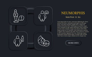 Obezite problemi çizgisi simgesi. Kilolu, kardiyovasküler hastalık, su, pullar, yağ. Neomorfizm tarzı. Vektör satırı simgesi