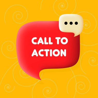 Aksiyon bayrağını açın. Call to Action metni ile konuşma balonu. İş konsepti. 3 boyutlu illüstrasyon. Spiral arka plan. İş için vektör satırı simgesi