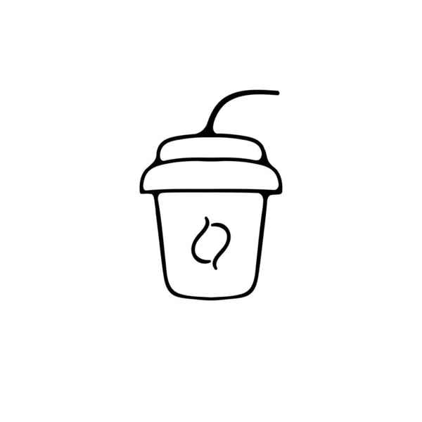 一杯咖啡线图标 卡布奇诺 矢量黑线图标 — 图库矢量图片
