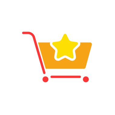 Yıldız çizgisi ikonlu market arabası. Favoriler, online alışveriş, favori, online mağaza, alışveriş arabası. İş için beyaz arkaplan üzerindeki vektör renkli simge
